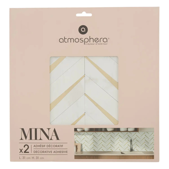 Lot de 2 stickers muraux Mina 31x31cm chevrons blancs