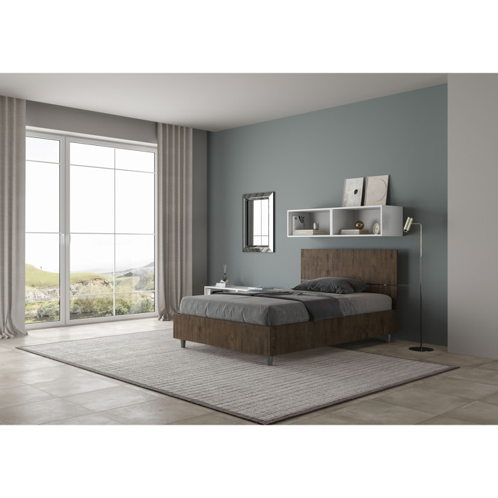 Letto una piazza e mezza con rete 120x200 testata dritta noce Demas