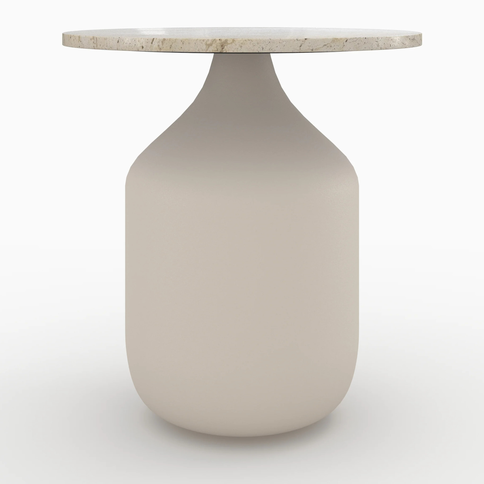 Table d'appoint ronde en travertin et métal beige D45 cm - Louison