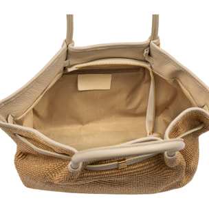 Bema Bolso Tote mujer. Diseñado en paja con detalles y asas de piel auténtica Dollaro.