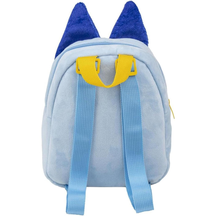 Mochila de guardería de bluey - color azul - 18x22x8 cm - fabricada en poliéster - mochila pequeña tipo peluche - cierre de cremallera y asas regulab