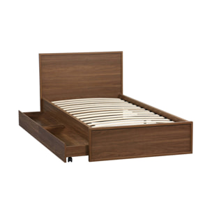 Lit avec sommier à lattes et tête de lit 90 x 190cm + 2 tiroirs décor bois KUBA