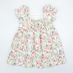 VESTIDO VOLANTE FLOR ROSA