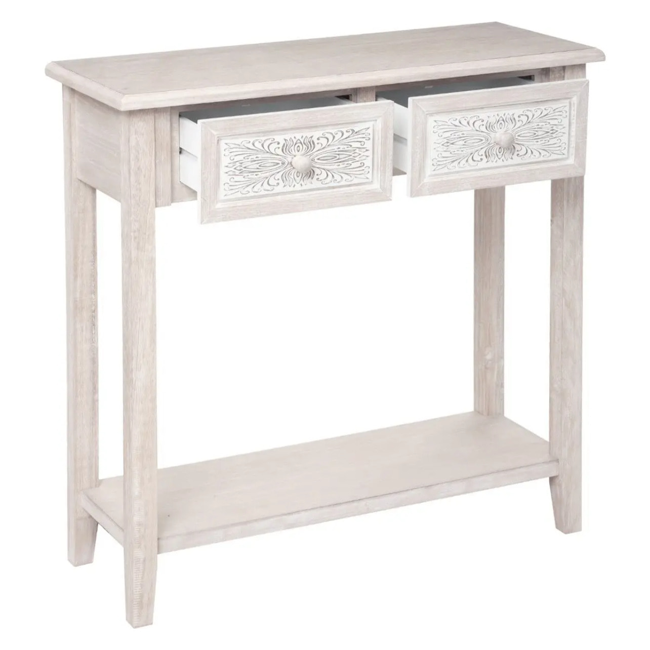 Console "Hina" - bois blanchi - 2 tiroirs