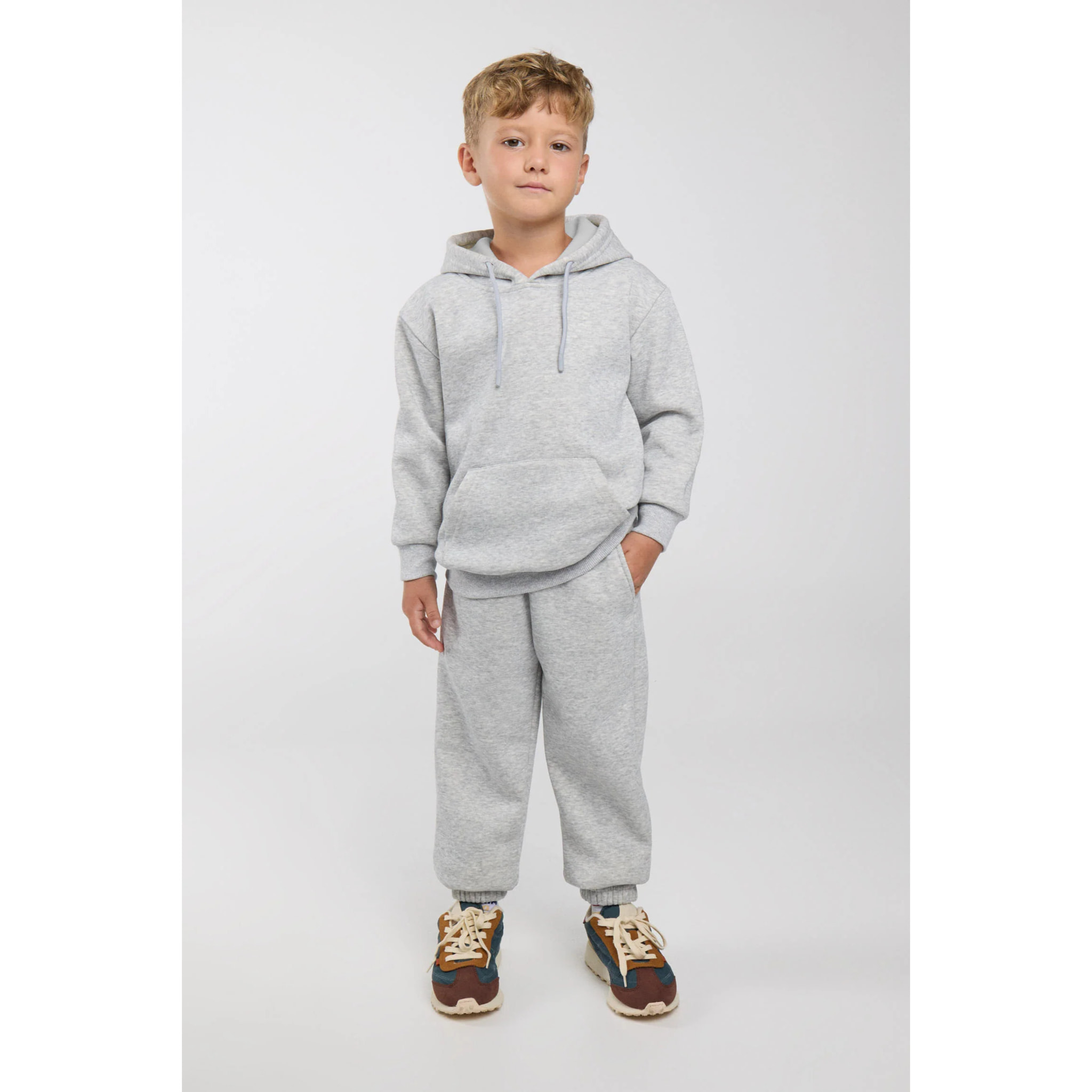 Chándal deportivo de niño afelpado sudadera y jogger ancho gris