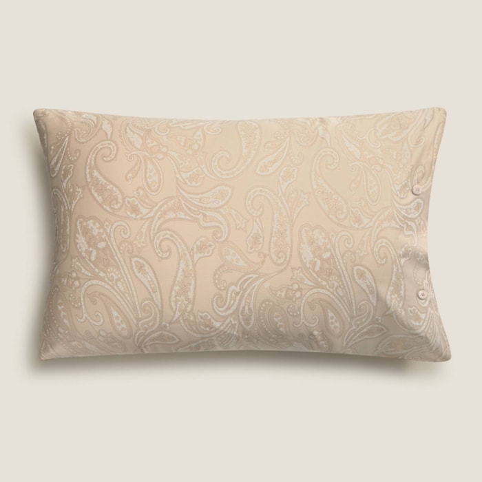 Funda de almohada algodón satén 300 hilos paisley Sentisis color marron beige 100% Algodón percal