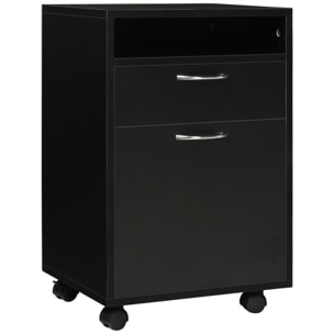 Cajonera de Oficina Móvil con Cajón y Gabinete Mueble Archivador con Ruedas Soporte de Impresora para Estudio 40x35x60 cm Negro