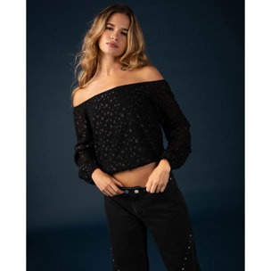 Blusa con brillo y escote bardot