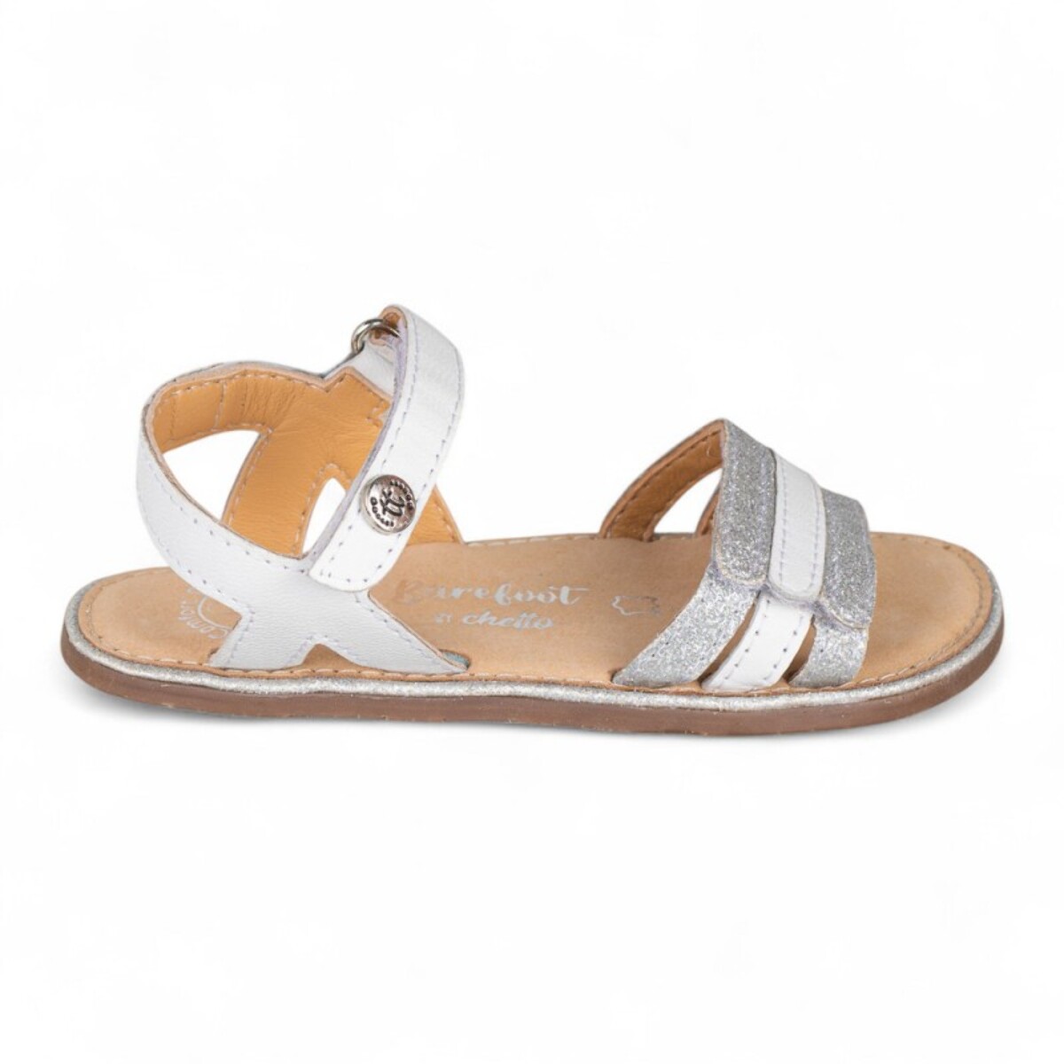 SANDALIA BAREFOOT PIEL CHETTO TIRAS METALIZADAS BLANCO