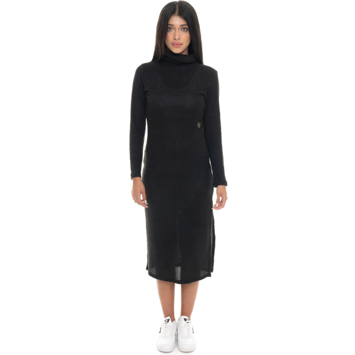 Vestido de cuello alto acanalado con abertura y tachuelas para mujer Leone 1947