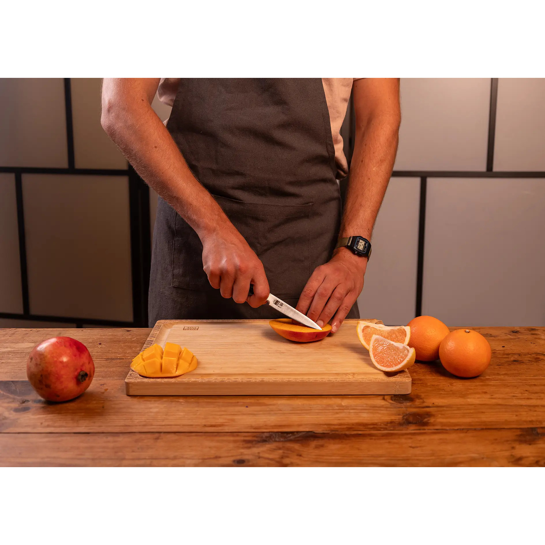 Il Set Nomade Completo 7 pezzi Hashi Classico: 5 coltelli (ufficio + petty + nakiri + santoku + gyuto) + custodia 100% cotone + acciaino per affilare