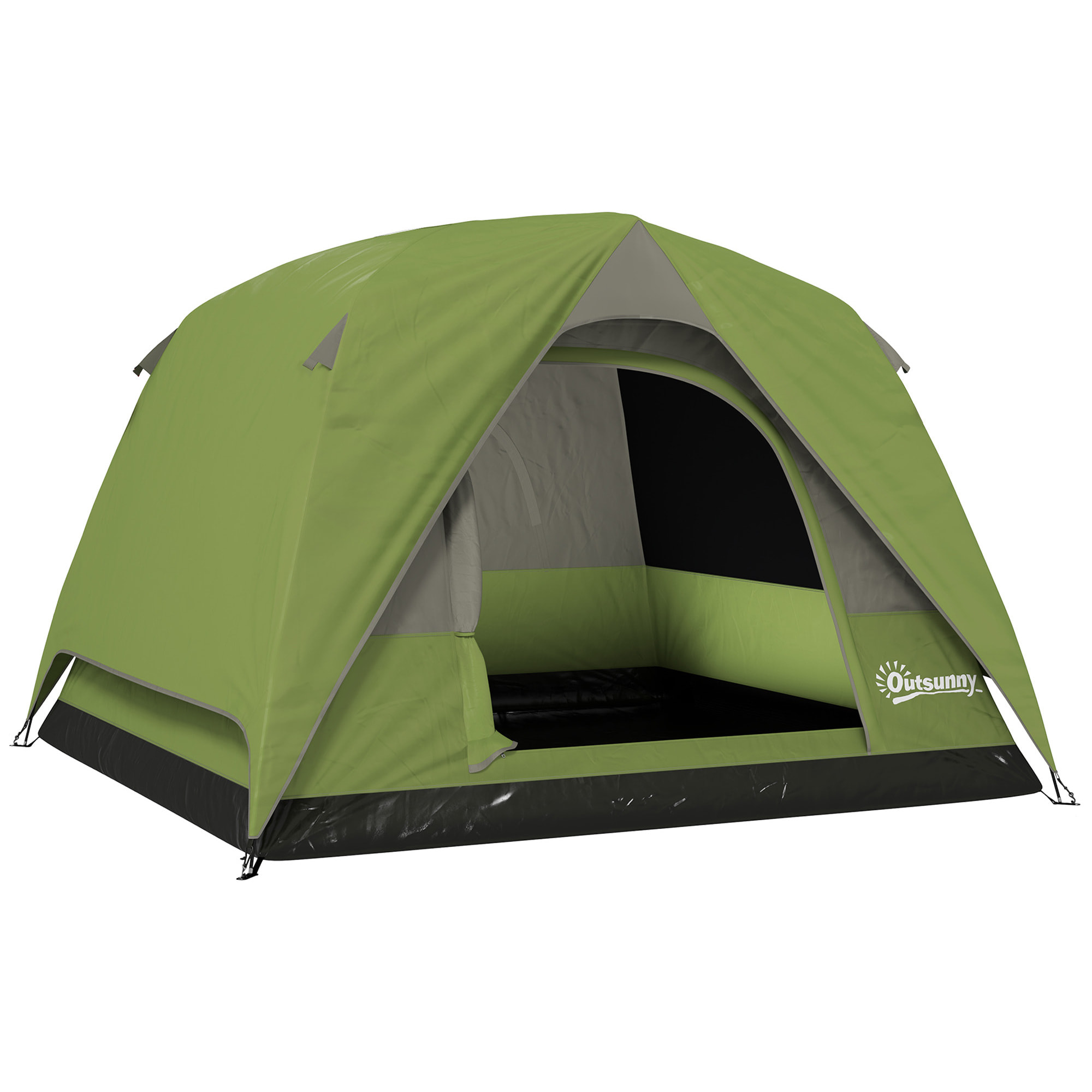 Tente de camping 2-3 personnes fenêtres, poche, sac de transport et crochet imperméabilité 3000 mm vert olive