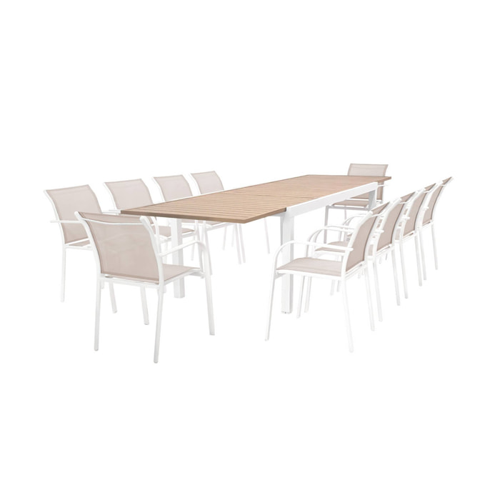Table de jardin extensible aluminium + 10 assises ELORA + AMARA
