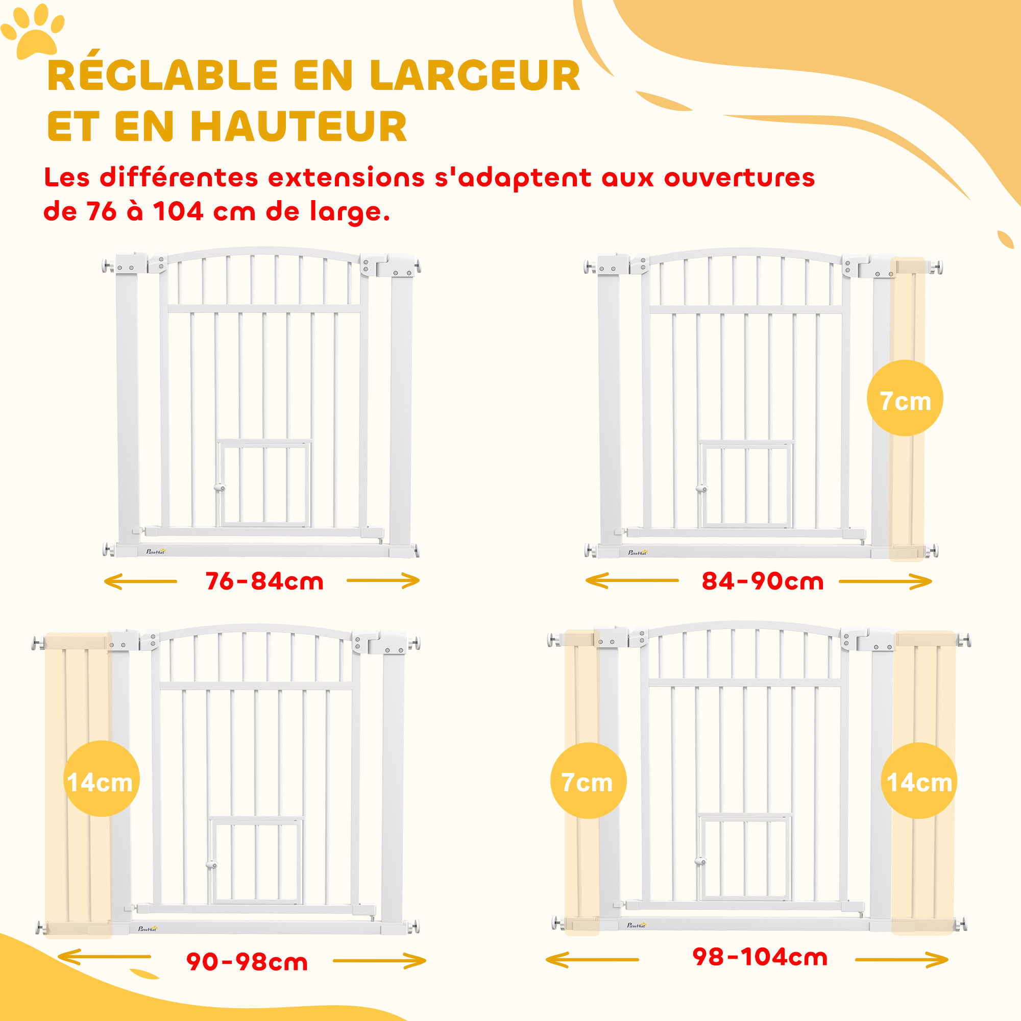 Barrière de sécurité pour chien - barrière à pression ajustable - 2 portes verrouillables - acier blanc