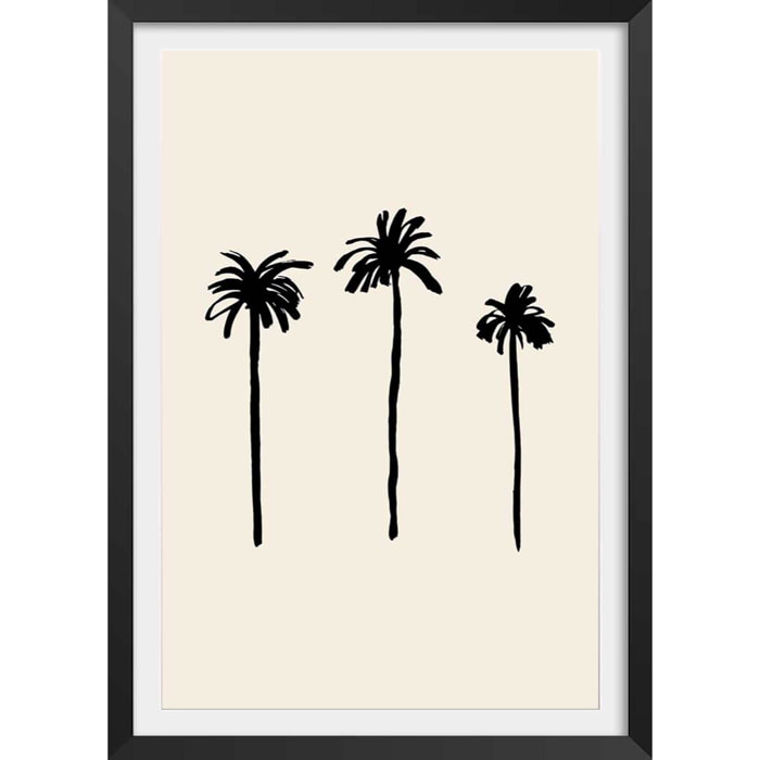Affiche deco three black palm tree Affiche + cadre en bois - Noir