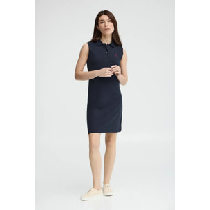 Vestito corto blu marino smanicato, colletto a polo e logo Rigby Go