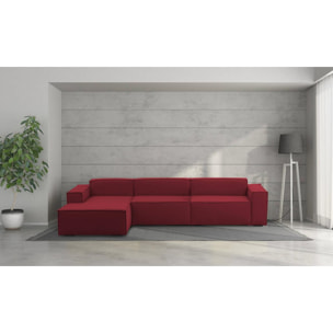 Divano fisso Licia, Divano componibile a 4 posti con penisola sinistra, 100% Made in Italy, Sofà moderno in tessuto, Cm 340x170h70, Rosso