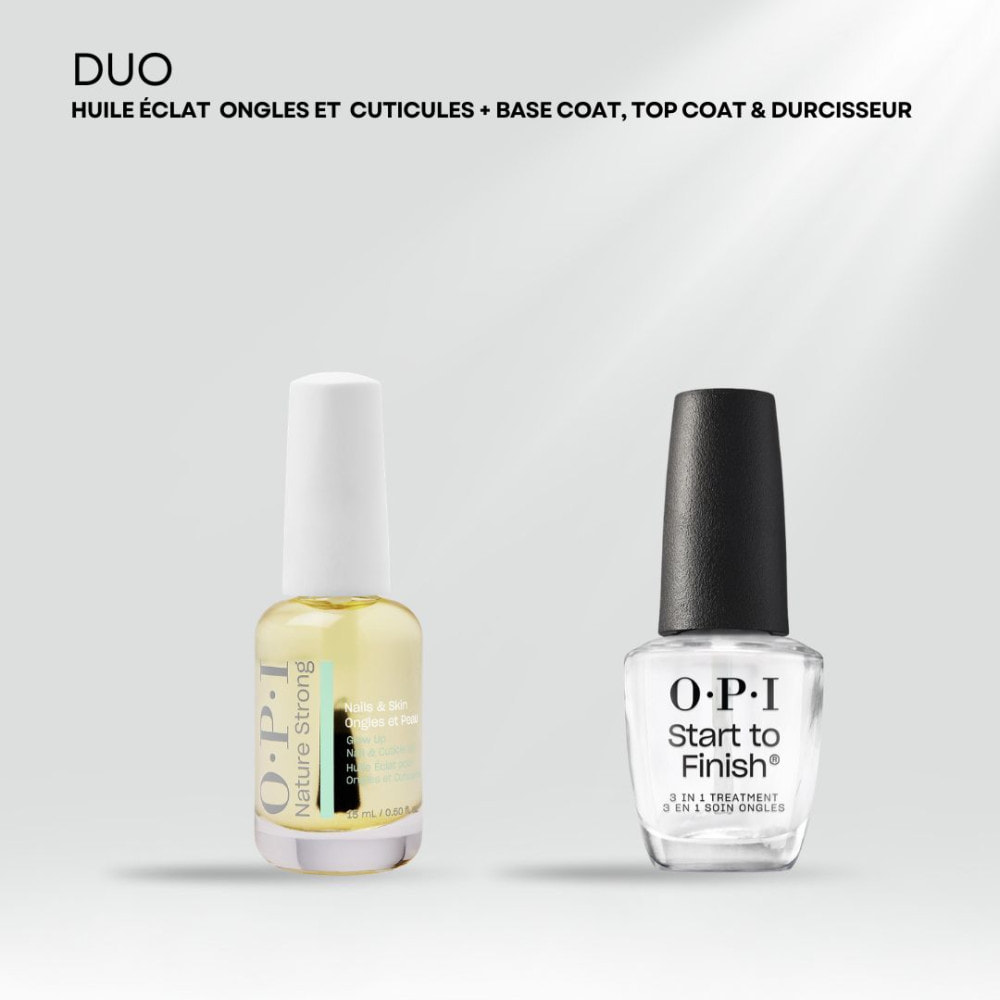 Duo Base Coat, Top Coat et Durcisseur - 15ml Huile Eclat pour Ongles et Cuticules Nature Strong, 15ml