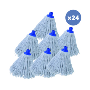 Lot de 24 franges à  serpillière de rechange en coton supérieur 220gr Blanc embout hexagonal