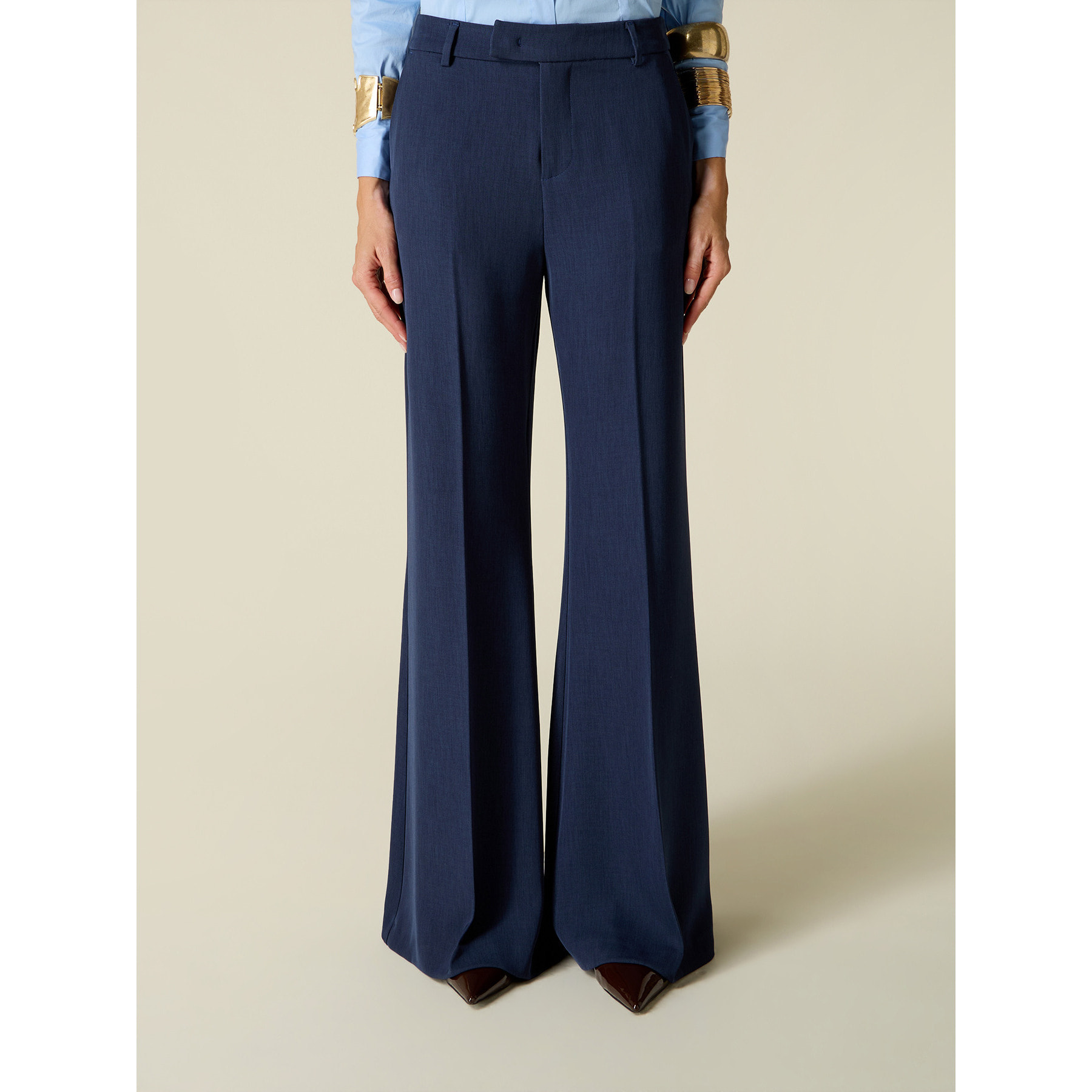 Oltre - Pantalones palazzo teñidos en hilo - Azul