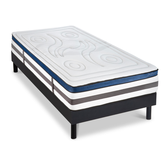 Ensemble Matelas Quintessence mémoire de forme - 30cm + sommier kit bois noir - 1 Place