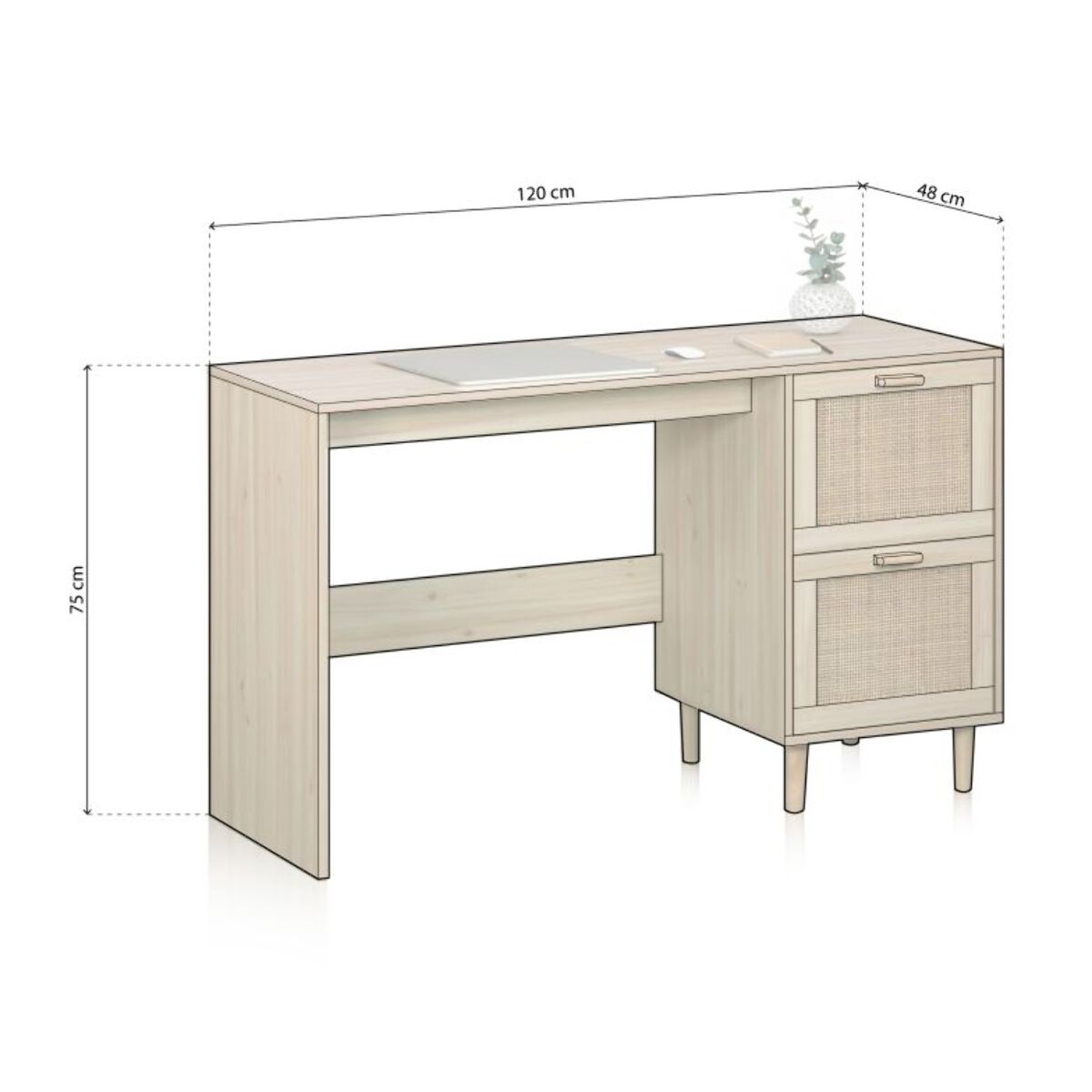 Mesa de estudio Made Pino - Rattan