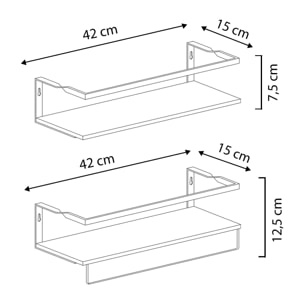 Set 2 baldas de pared Xavi con toallero, madera de pino