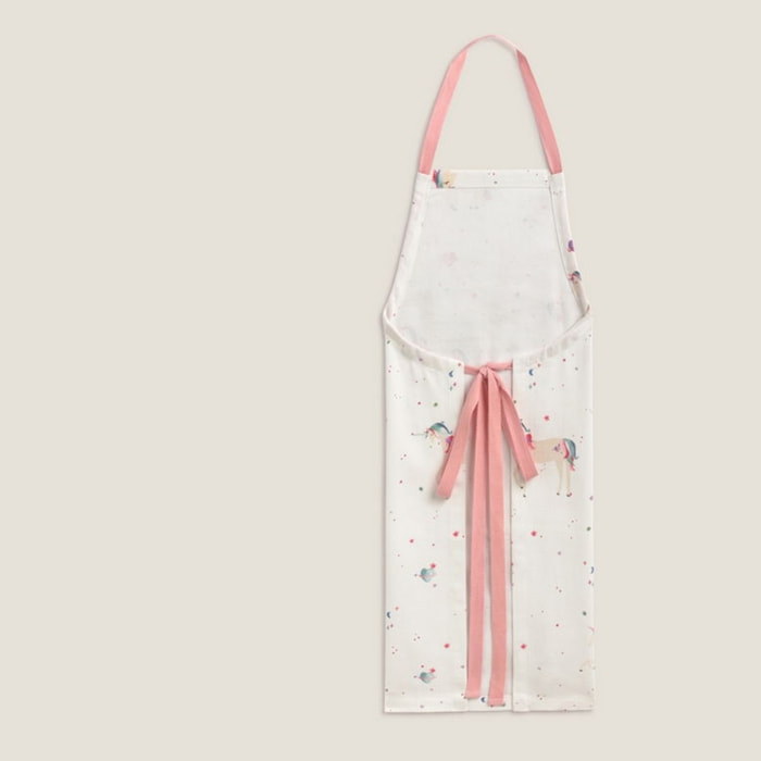 Delantal infantil con estampado de unicornios Larita color blanco 100% Algodón