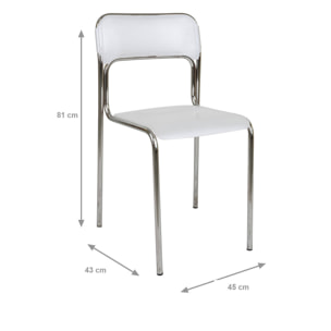 Sedia moderna in metallo e polipropilene, per sala da pranzo, cucina o salotto, cm 43x45h81, Seduta h cm 48, colore Bianco