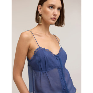Motivi - Top de muselina con botones - Azul