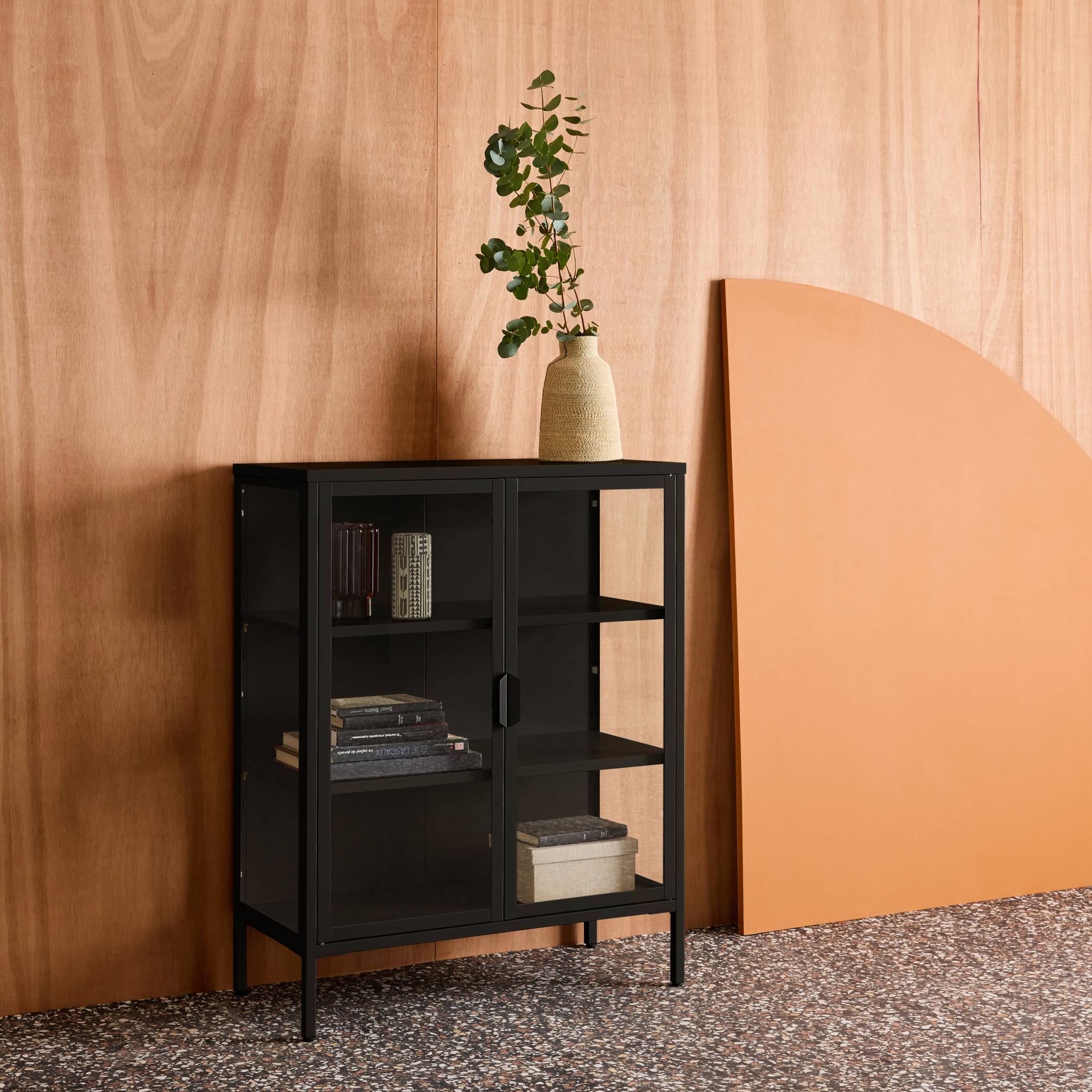 Armoire vitrine acier et verre trempé 2 portes 80cm ARKANSAS