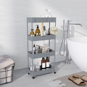 Carro de Cocina de Almacenamiento de 4 Niveles Carrito Auxiliar con Ruedas 4 Cestas y 4 Ganchos Extraíbles Carrito de Cocina para Comedor Baño Salón 40x19x90 cm Gris