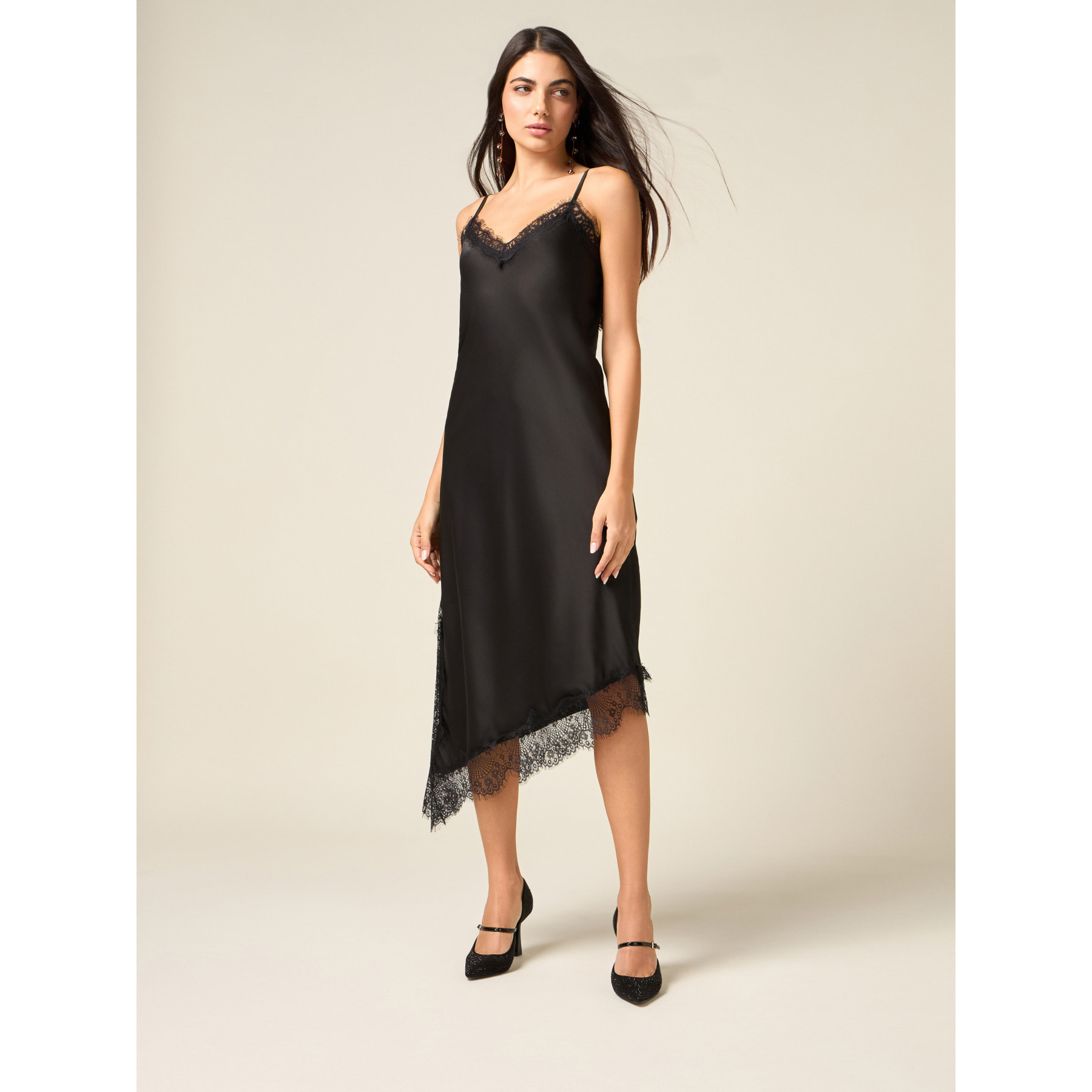 Oltre - Vestito lingerie in raso e pizzo - Nero