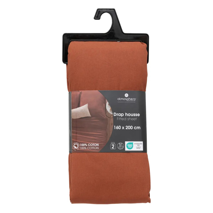 Drap-housse "Carina" en coton 160x200cm rose terracotta