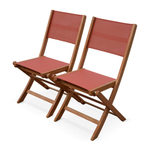 Chaises de jardin en bois et textilène - Almeria Terracotta - 2 chaises pliantes en bois d'Eucalyptus huilé et textilène