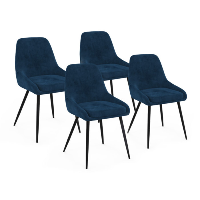Chaises Olivia velours bleu pieds métal - lot de 4