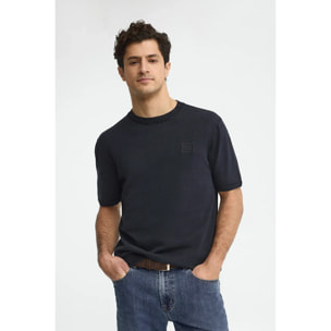 Maglione a maniche corte blu marino con effetto slavato e slim fit Polo Club