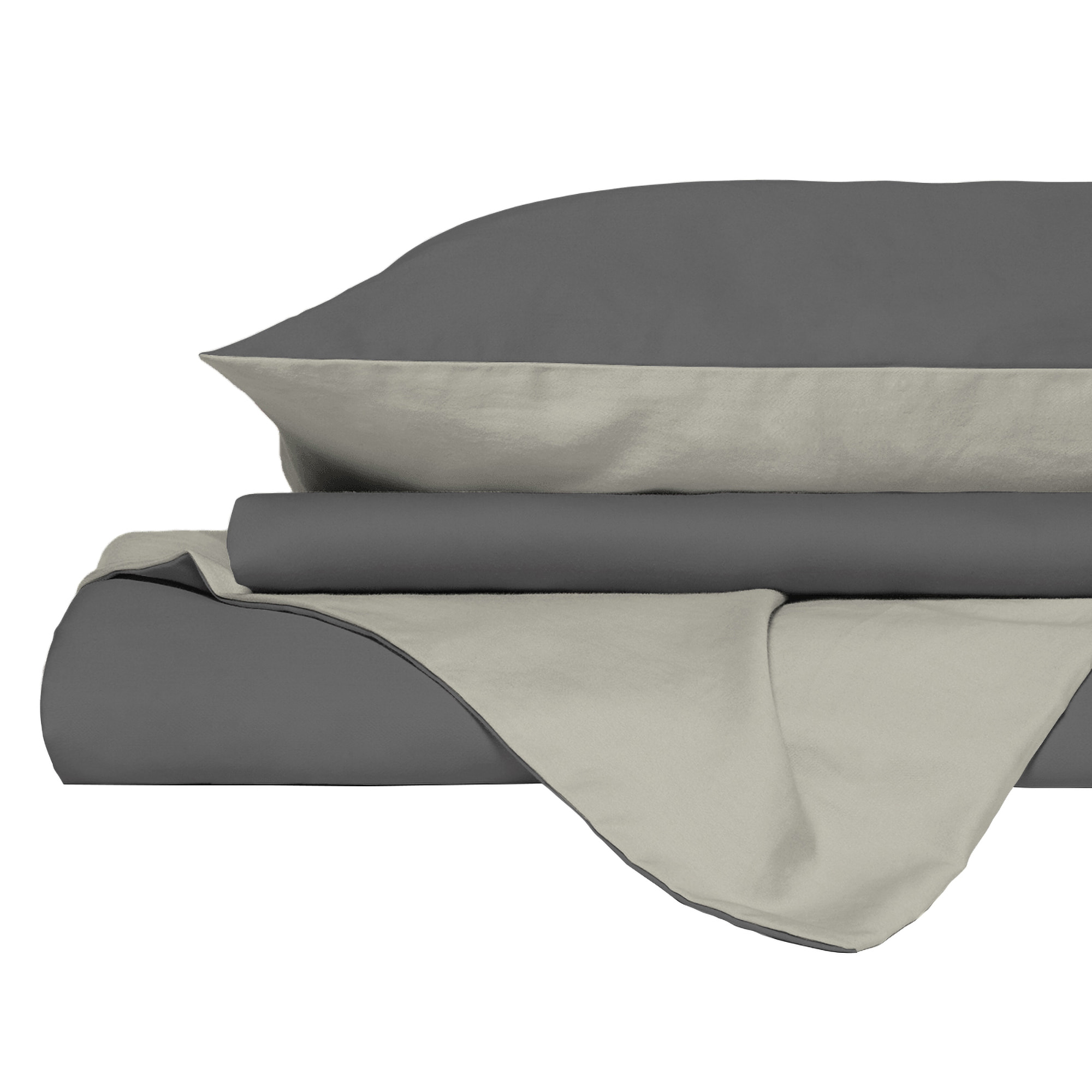 PARURE COPRIPIUMINO NATURAL COLOR, 100% Cotone, Made in Italy - FUMO/PANNA