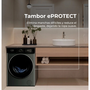 EVVO Lavadora 10 kg Nature R10, 1400 rpm, Clase A, Motor Inverter, 13 programas, vapor, Super Spa, lavado rápido, blanca