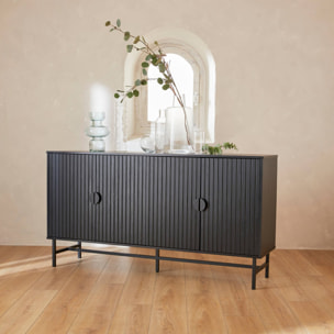 Buffet de rangement noir. Bazalt. quatre portes. deux étagères. buffet haut. vaisselier. L 157.5 x l 39 x H 83cm