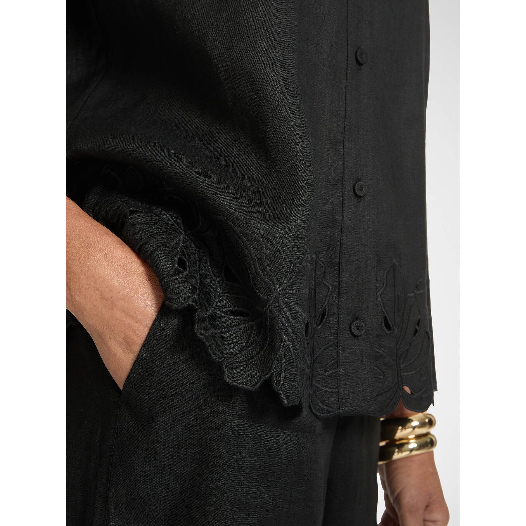 Elena Mirò - Camicia in lino con ricami - Nero