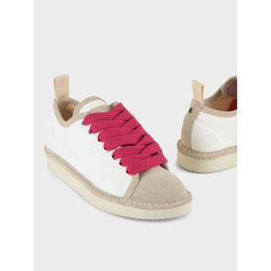 SCARPA ALLACCIATA P01 DONNA IN LINO E SUEDE BIANCO-NEBBIA-FUCSIA