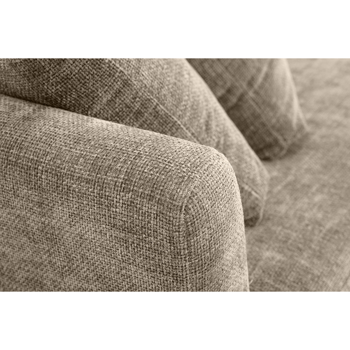 Canapé scandinave déhoussable 3 places en tissu effet velours texturé taupe et bois clair OSLO