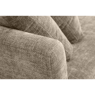 Canapé scandinave déhoussable 3 places en tissu effet velours texturé taupe et bois clair OSLO