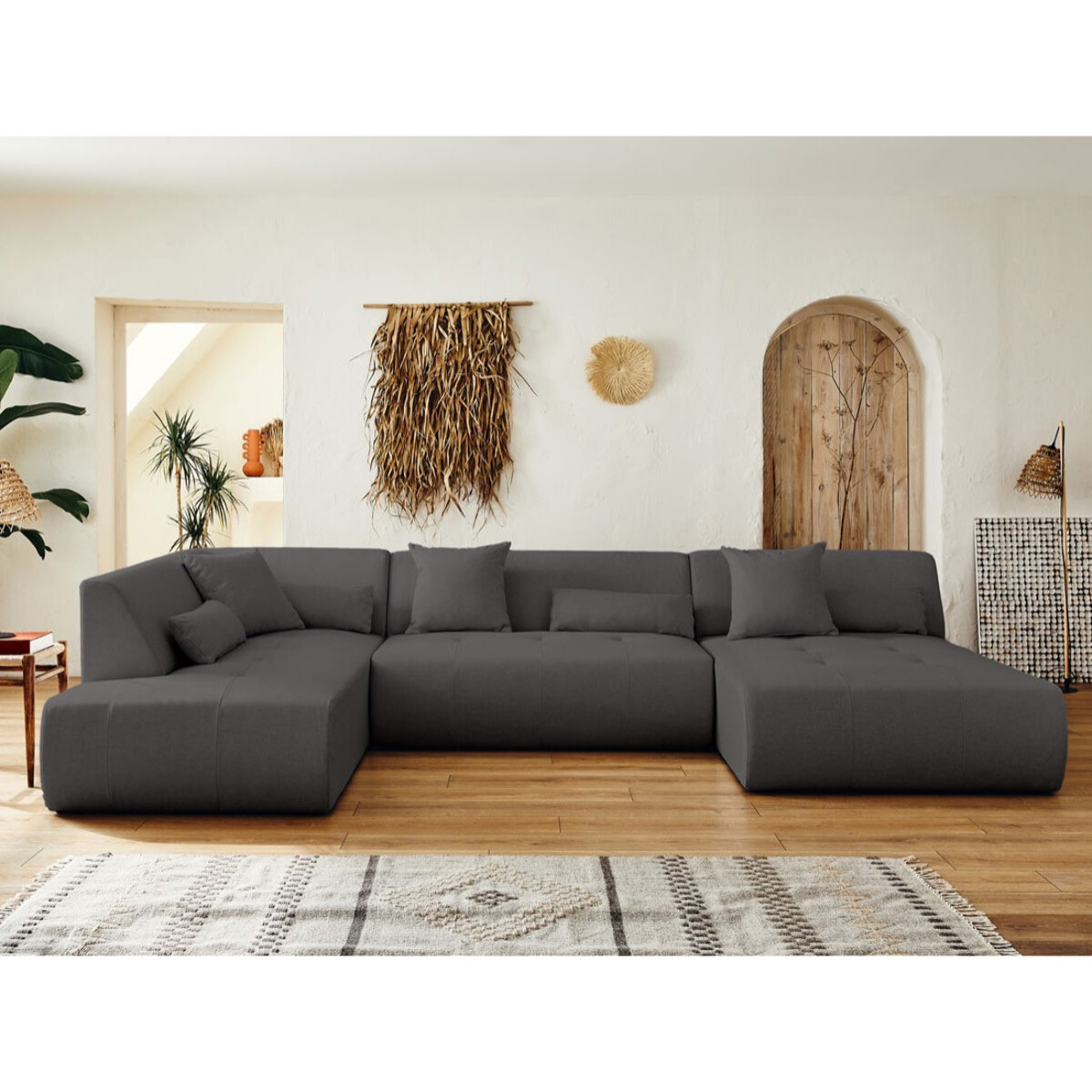 Onyx - canapé modulable panoramique d'angle gauche 7 places - en tissu - Gris foncé