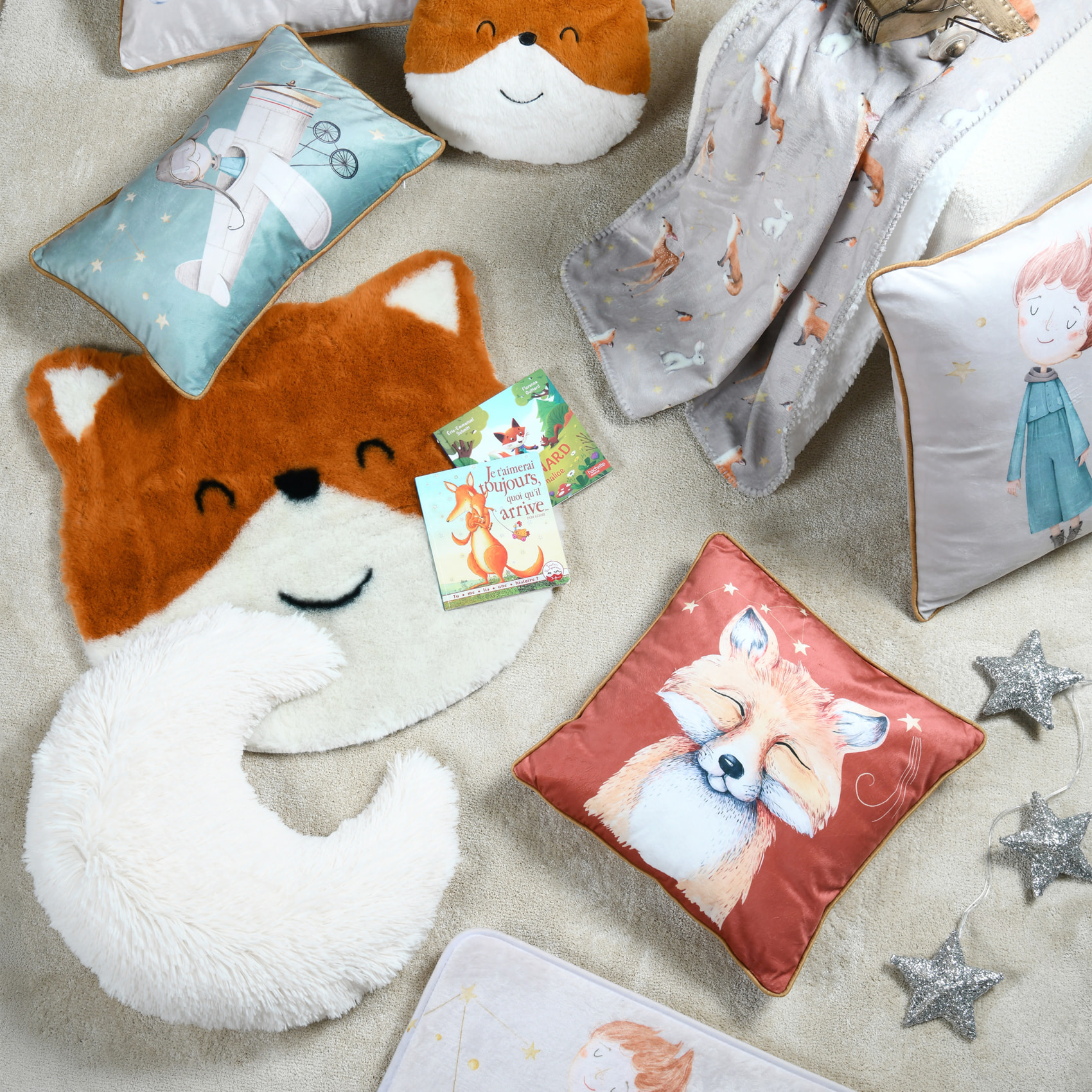 Coussin déco enfant en forme de lune - Ecru