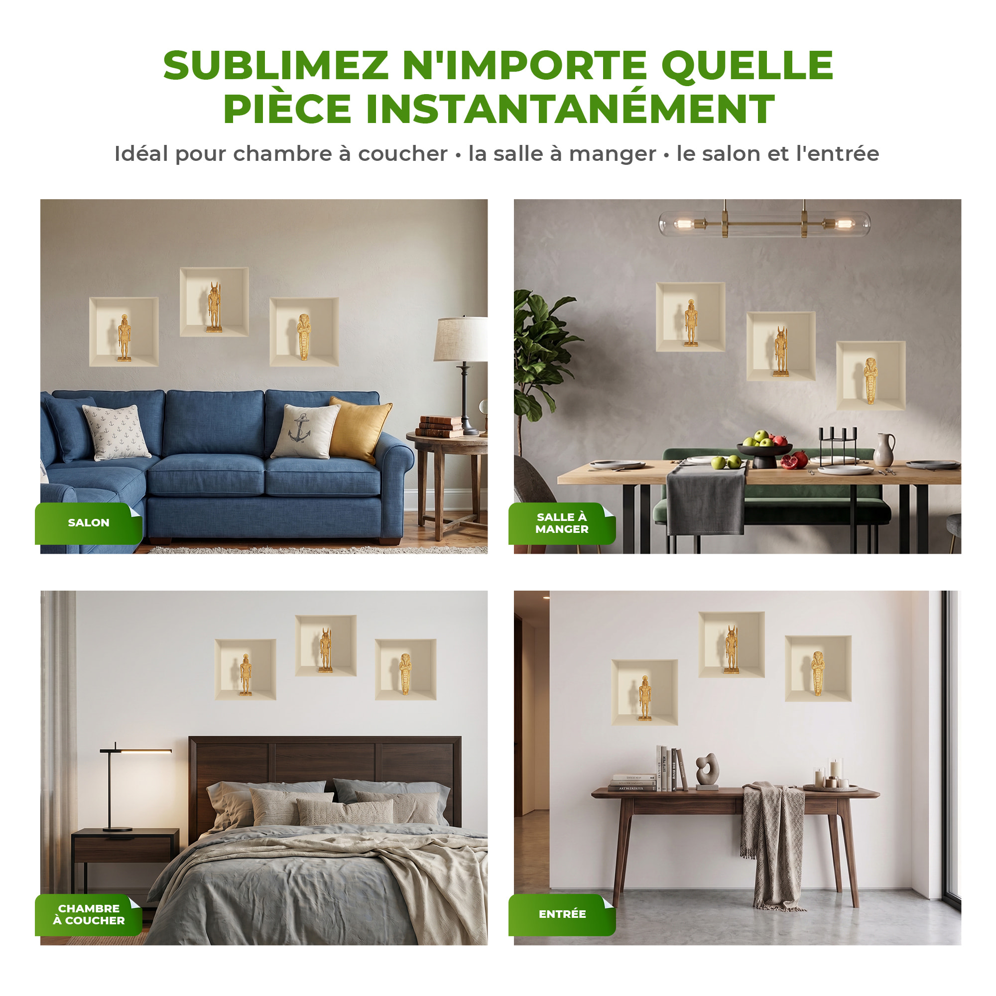 Stickers muraux 3D | Sticker Mural Autocollant effet 3D Egypte statues d'argile - Stickers adhésifs 3D Chambre Salon Trompe l'oeil