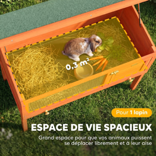 Clapier sur pied cage à lapin avec niche intérieure toit ouvrant porte verrouillable dim. 90L x 45l x 65H cm orange vert