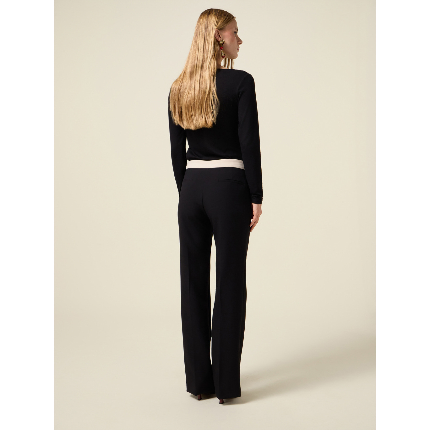 Oltre - Pantalones palazzo con detalle en contraste - Negro