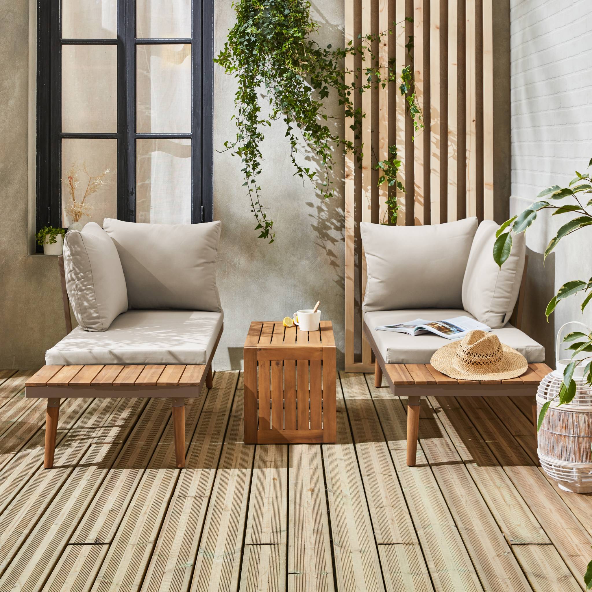 Salon de jardin modulable aluminium et bois d'acacia 4 places SAO PAULO